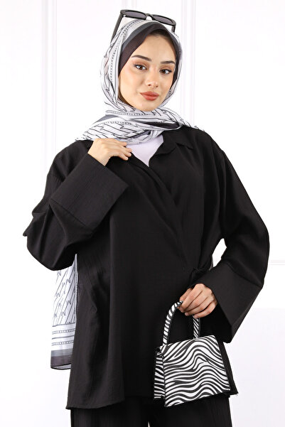 İmajButik Μαύρο Σετ Παντελόνι Kimono Modal