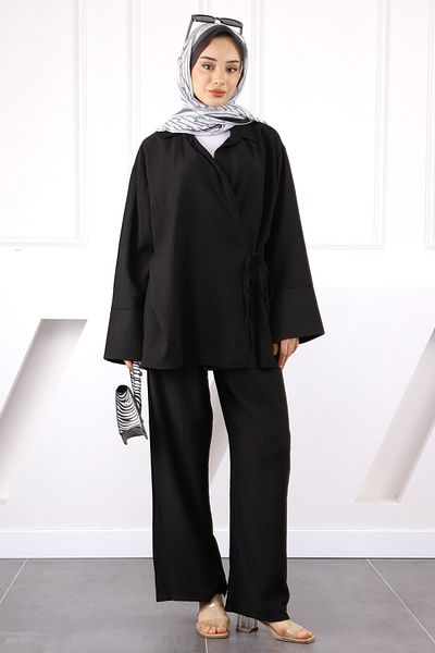 İmajButik Black Kimono Modal Pants Suit