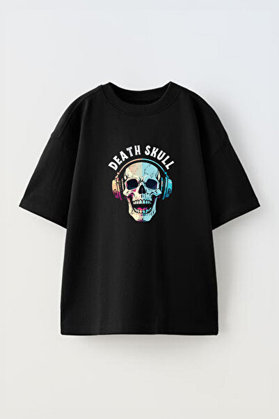 Anetos Μπλουζάκι Death Skull Front με τύπωμα Cotton Black oversized