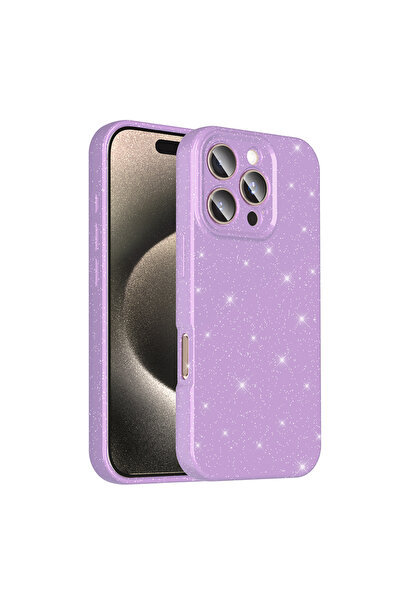 BUTAM BİLİŞİM حافظة آيفون 16 برو ماكس فضية فاخرة من القطن مع حماية للكاميرا - أرجواني