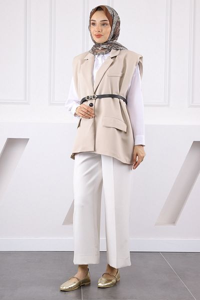 İmajButik Beige Waist Belt Vest