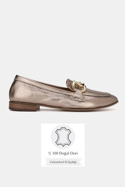 TUNAELLİ Women's Nickel Black Khaki Natural Leather 36-41 Number Buckle Ballet