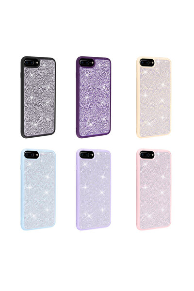 BUTAM BİLİŞİM iPhone 8 Plus Case Shiny Stone Design Ston Cover - Deep Purple