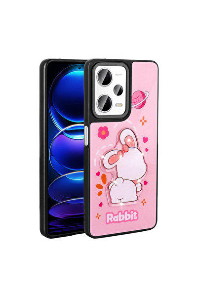 BUTAM BİLİŞİM حافظة Redmi Note 12 Pro Plus 5G غطاء سيليكون Amas مع أشكال أيقونية منقوشة لامعة - وردي