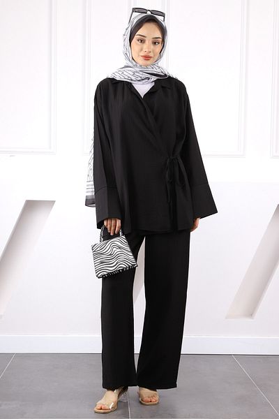 İmajButik Black Kimono Modal Pants Suit