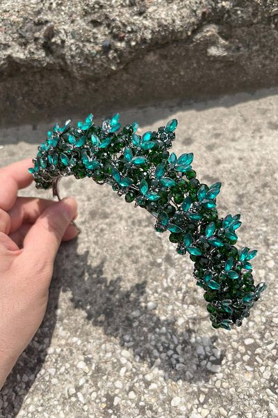 Hobigram Aldonsa Green Bridal Henna Crown Special Occasion Accessory Women's Crown Hair Accessory – Crown, Crystal Stone