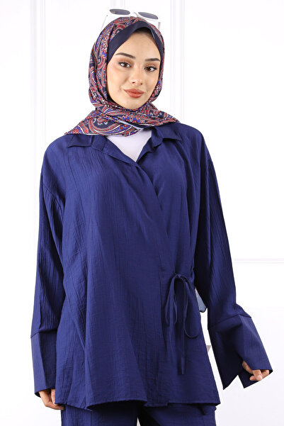 İmajButik Σετ παντελονιού Navy Blue Kimono Modal