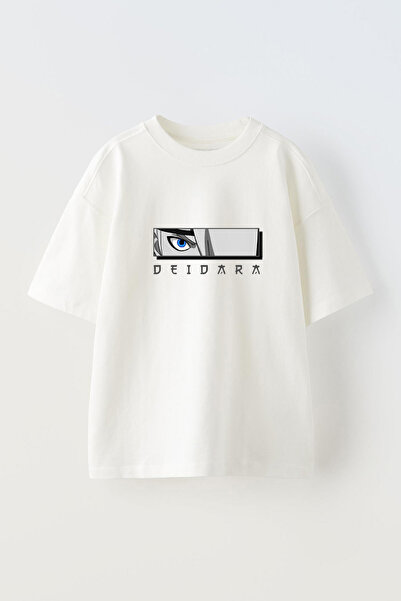 Anetos Μπλουζάκι Deidara Eyes Front με τύπωμα Cotton White oversized
