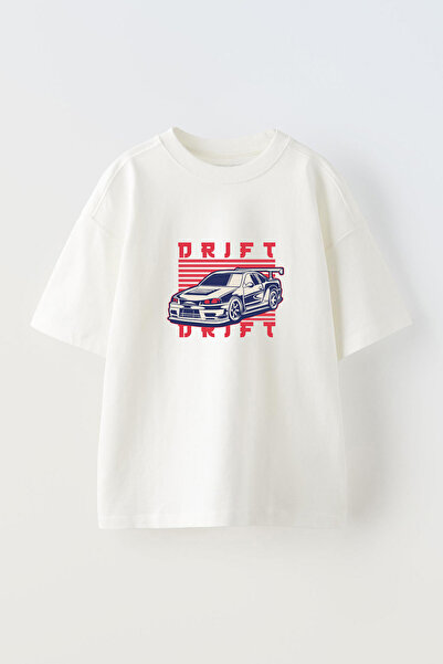 Anetos Tricou Car Drift Front cu imprimeu Cotton White supradimensionat