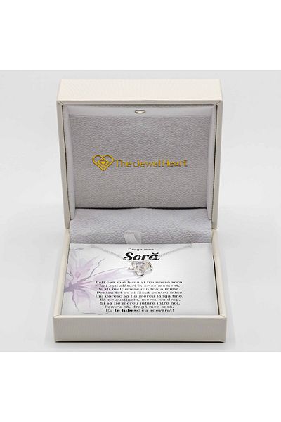 The Jewel Heart Colier Argint 925 Rodiat cu Mesaj pentru Soră – Cutie LED Inclusă