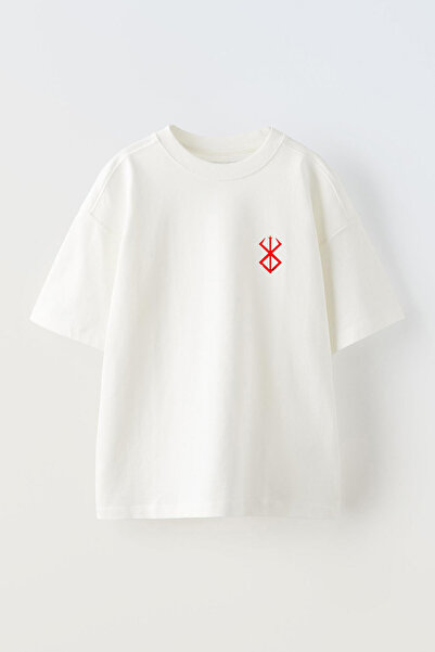 Anetos Tricou Berserk Red Logo Front cu imprimeu Cotton White supradimensionat