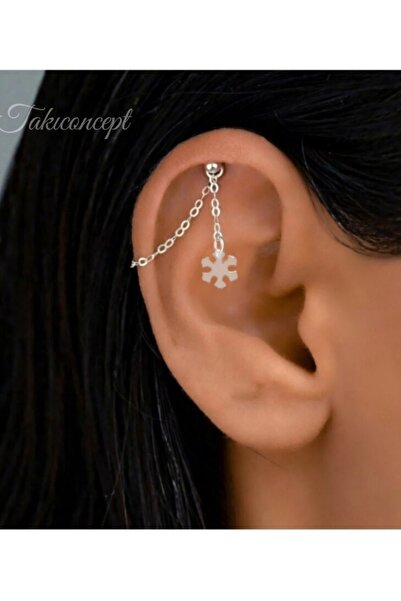 TakıConcept Kar Tanesi Sallantılı Mıknatıslı Deliksiz Kıkırdak Küpe, Fake Küpe, Helix Küpe