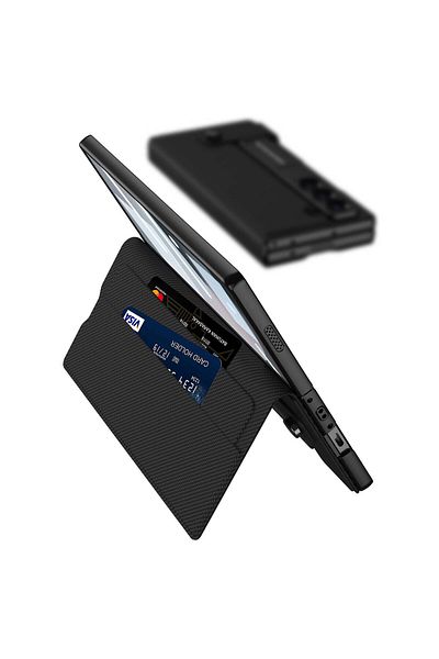 Kılıfist حافظة لهاتف Galaxy Z Fold 6 بتصميم من الجلد الصناعي مع حجرة قلم KLFS وحامل بطاقات وحامل - أسود ليتشي