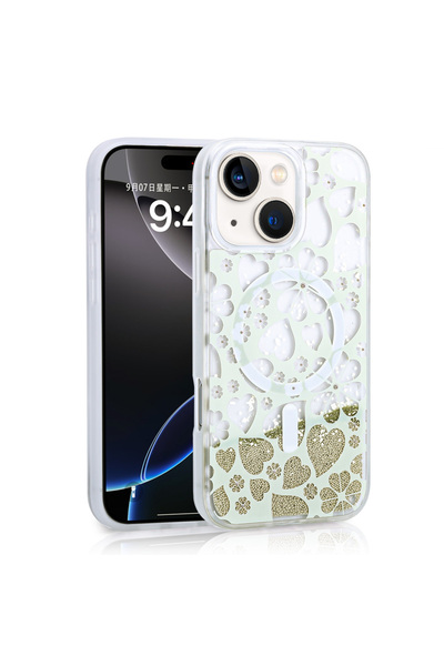 BUTAM BİLİŞİM حافظة آيفون 15 مطبوعة باللون الفضي السائل وغطاء سيليكون موسا بس...