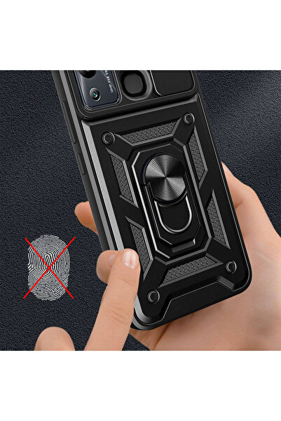 BUTAM BİLİŞİM Infinix Hot 20I Case Magnetic Stand Camera Protection Sliding Vega Cover - Blue