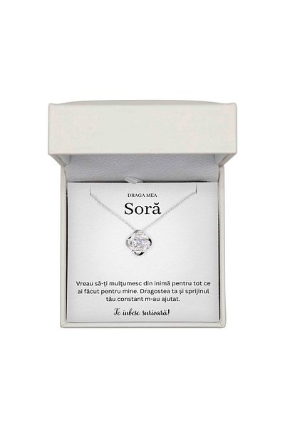 The Jewel Heart Colier Cu Mesaj pentru Cea Mai Bună Soră – Argint 925 Rodiat, Cutie LED