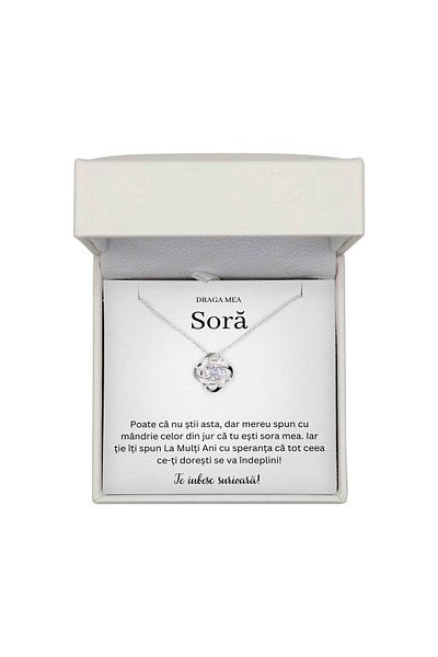 The Jewel Heart Colier Cu Mesaj Pentru Soră – Bijuterie Argint 925 Rodiat, Ambalat Elegant