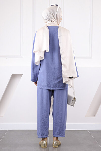 İmajButik Σετ Modal με παντελόνι Indigo Kimono