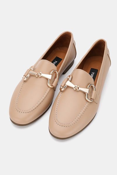 TUNAELLİ Women's Nude Khaki Natural Leather 36-41 Number Buckle Ballet