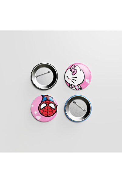 Örümcek adam Hello kitty 2 adet 44mm iğneli metal buton rozet