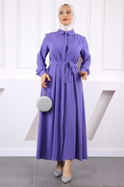 İmajButik Λιλά Φόρεμα με Κουμπιά Μπροστά και Τσέπες