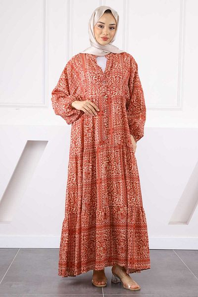 İmajButik Tile Half Button Skirt Layered Dress
