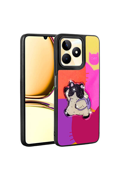 BUTAM BİLİŞİM حافظة Realme C53 غطاء سيليكون منقوش بأشكال أيقونية لامعة - أرجواني