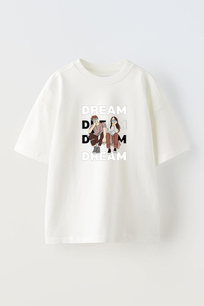 Anetos Μπλουζάκι Dream Girl And Boy Pre με τύπωμα Cotton White oversized