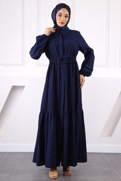 İmajButik Δαντελένιο φόρεμα με μπλε μέση