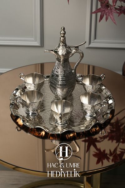 Hac Umre Hediyelik Zemzem Team |   Zemzem Set |   Handmade Silver Zemzem Presentation Set |   Tray, Jug and Glass Set