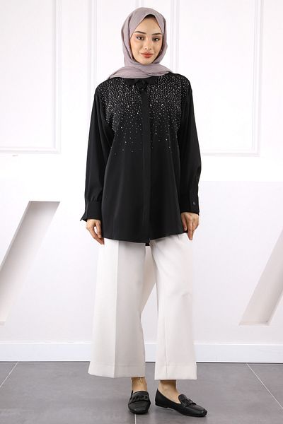 İmajButik Μαύρο πουκάμισο με πέτρα μπροστά