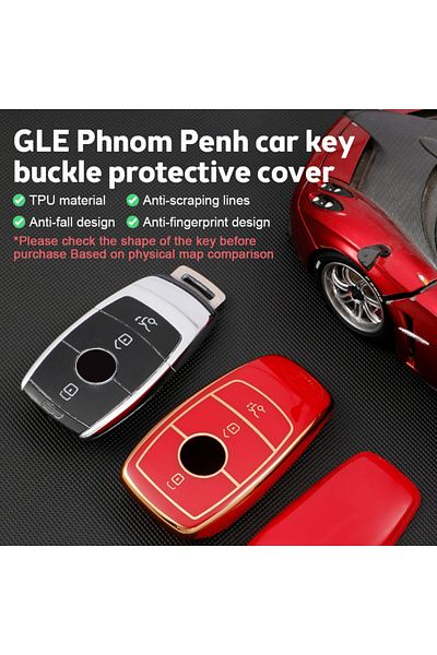 OEM Premium protective cover for car key, Elegance Luxury Cover Key, Red, compatible with Mercedes Benz