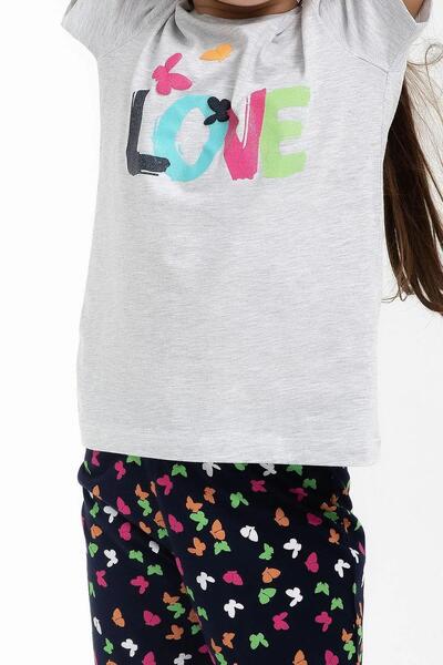 ROLY POLY 2797-g Gray Butterfly Patterned Pajama Set with Elastic Legs (Mother and Daughter Can Be Combined)