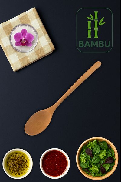 Ülgenev 1 Piece 23 cm Varnished Bamboo Spoon – Suitable for Food and Sauce Preparation, Single Wooden Spoon, Non-Slip