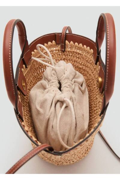 MANGO Woman Doğal lif küçük çift saplı çanta