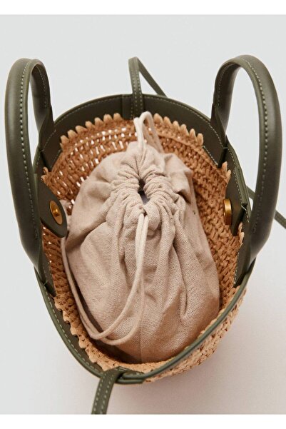 MANGO Woman Doğal lif küçük çift saplı çanta