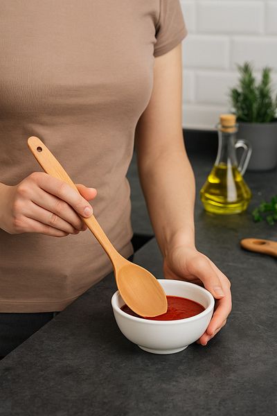 Ülgenev 1 Piece 23 cm Natural Bamboo Wooden Spoon – Small Size, Ergonomic, Non-Slip