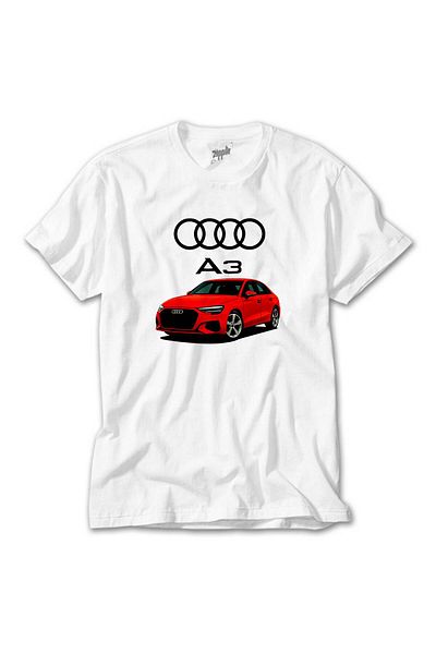 CrowsGate Audi A3 Text Logo White T-Shirt