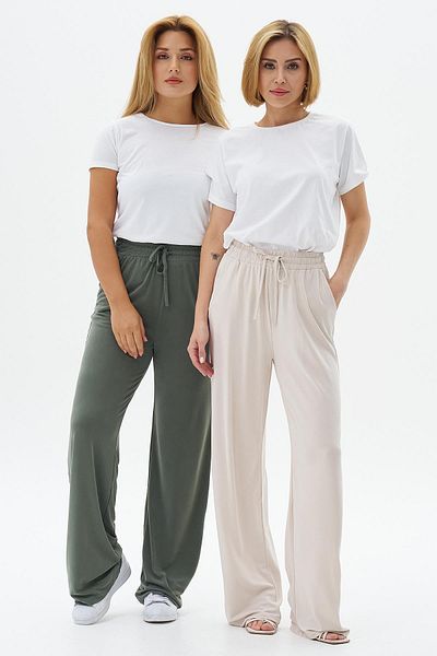 Betül Nayir Wide Leg Modal Texture Trousers - Cream