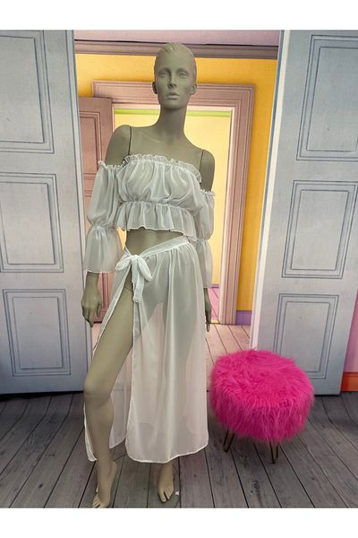 NA ADDESIGN White Pareo Set, White Chiffon Beach Suit
