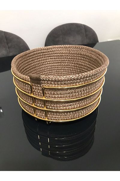 Farklıevim Round Bread Basket Stylish, Bread Basket Macrame-Gold Metal Stainless