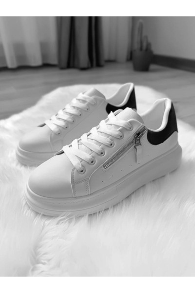 dehaine Men's casual sneakers with decorative zipper, black and white, K05