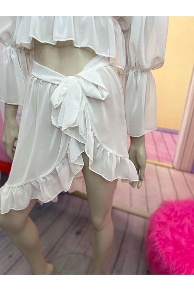 NA ADDESIGN White Mini Pareo, Chiffon White Pareo(Only Bottom Price)