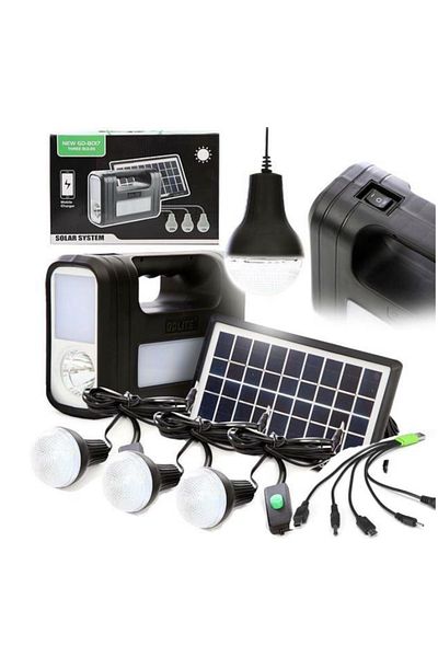 OEM GD-Lite 8017 solar kit equipped with USB devices with 3 LED bulbs and battery