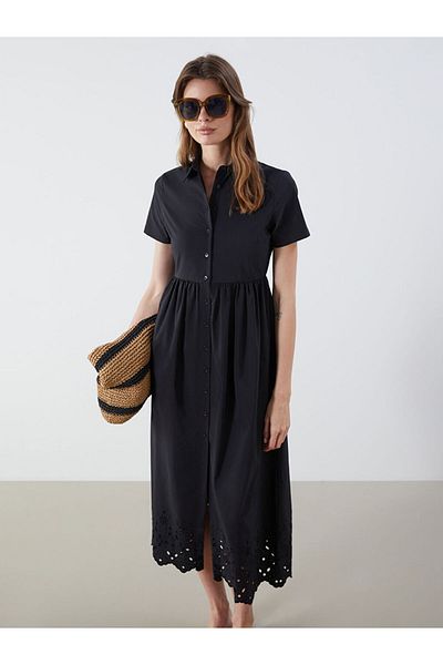 LC Waikiki Lcw Vision Black Openwork Shirt Dress S5O999Z8Nvy25