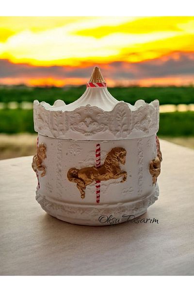 oksukokulutaş Decorative Handmade Carousel Carousel Box with Lid
