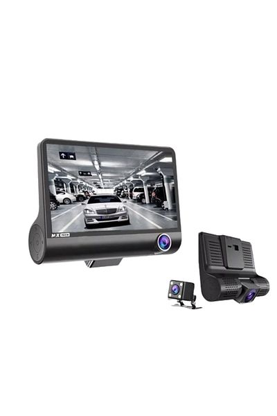 OEM Cameră auto DVR triplă față, spate, interior, ecran IPS de 4.0 inch, FULL-HD 1080p, unghiulară
