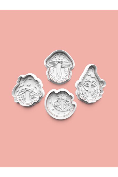 AKTASTORE قالب بسكويت على شكل فطر وقالب عجينة السكر مجموعة من 4 قطع 0588-set