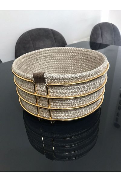 Farklıevim Round Bread Basket Stylish, Bread Basket Macrame-Gold Metal Stainless