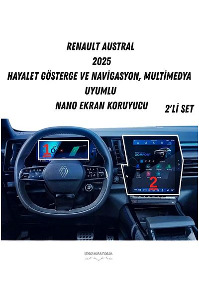 UniqAnatolia Renault Austral 2025 Ghost Instrument and Navigation Multimedia Compatible Set Nano Screen Protector
